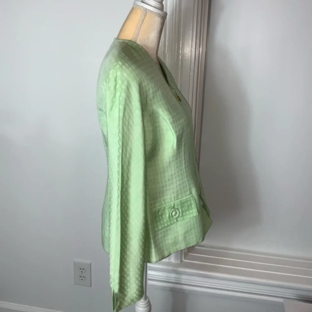 Vintage Christian Dior Zip-Up Long Sleeve Blazer Green and White Sz 8P Designer
